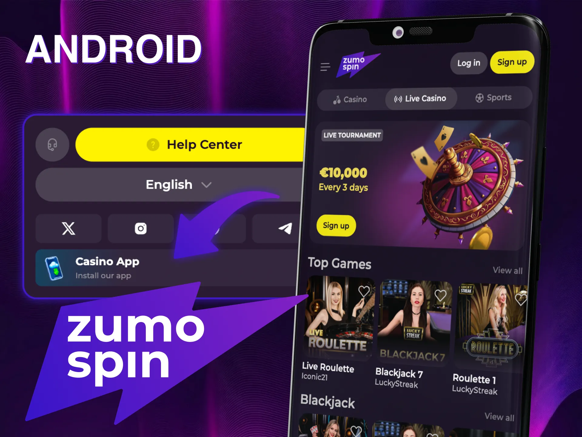Download the ZumoSpin Android app for a convenient mobile casino experience.