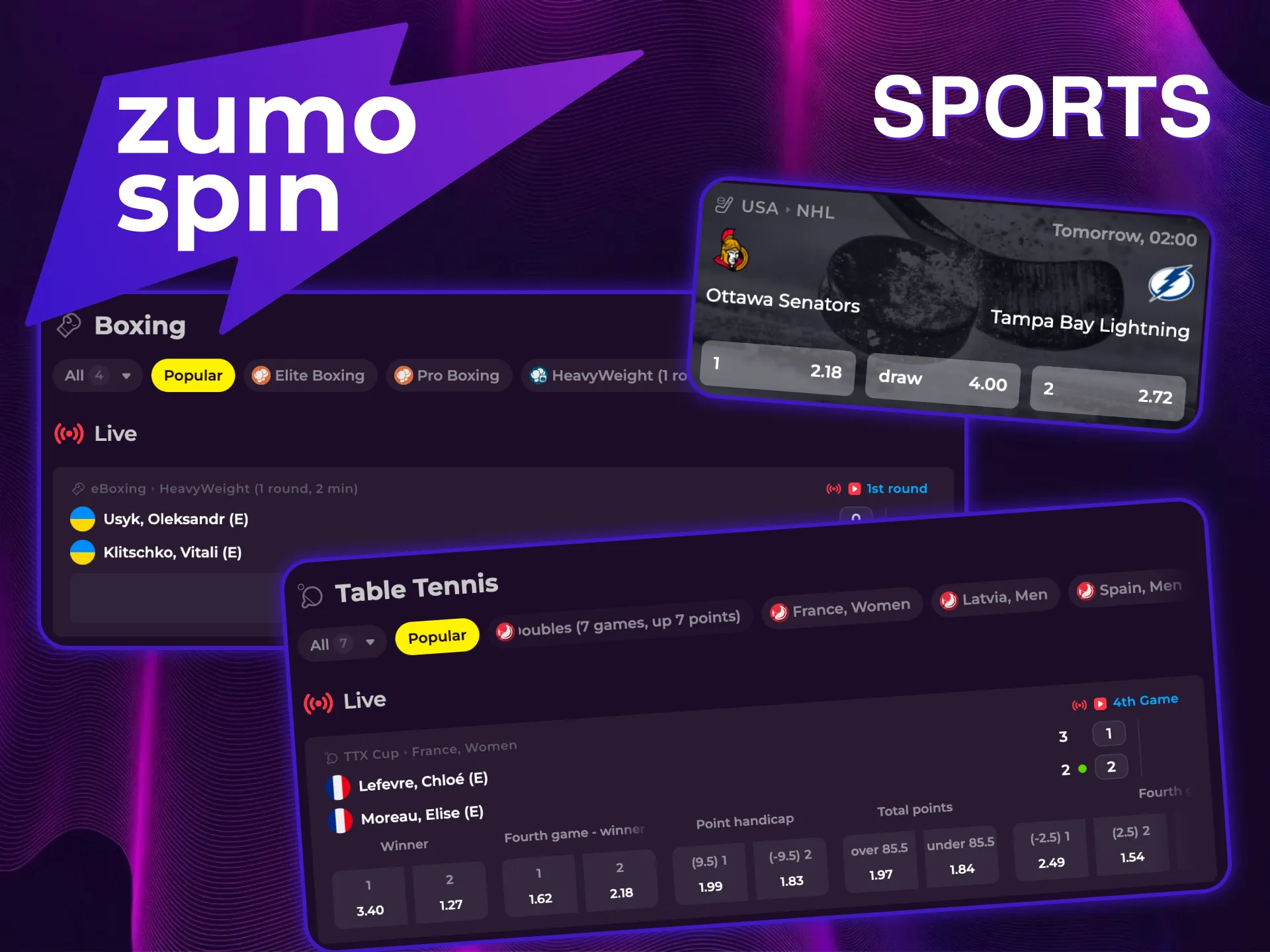 Discover other sports betting markets available for every ZumoSpin user.
