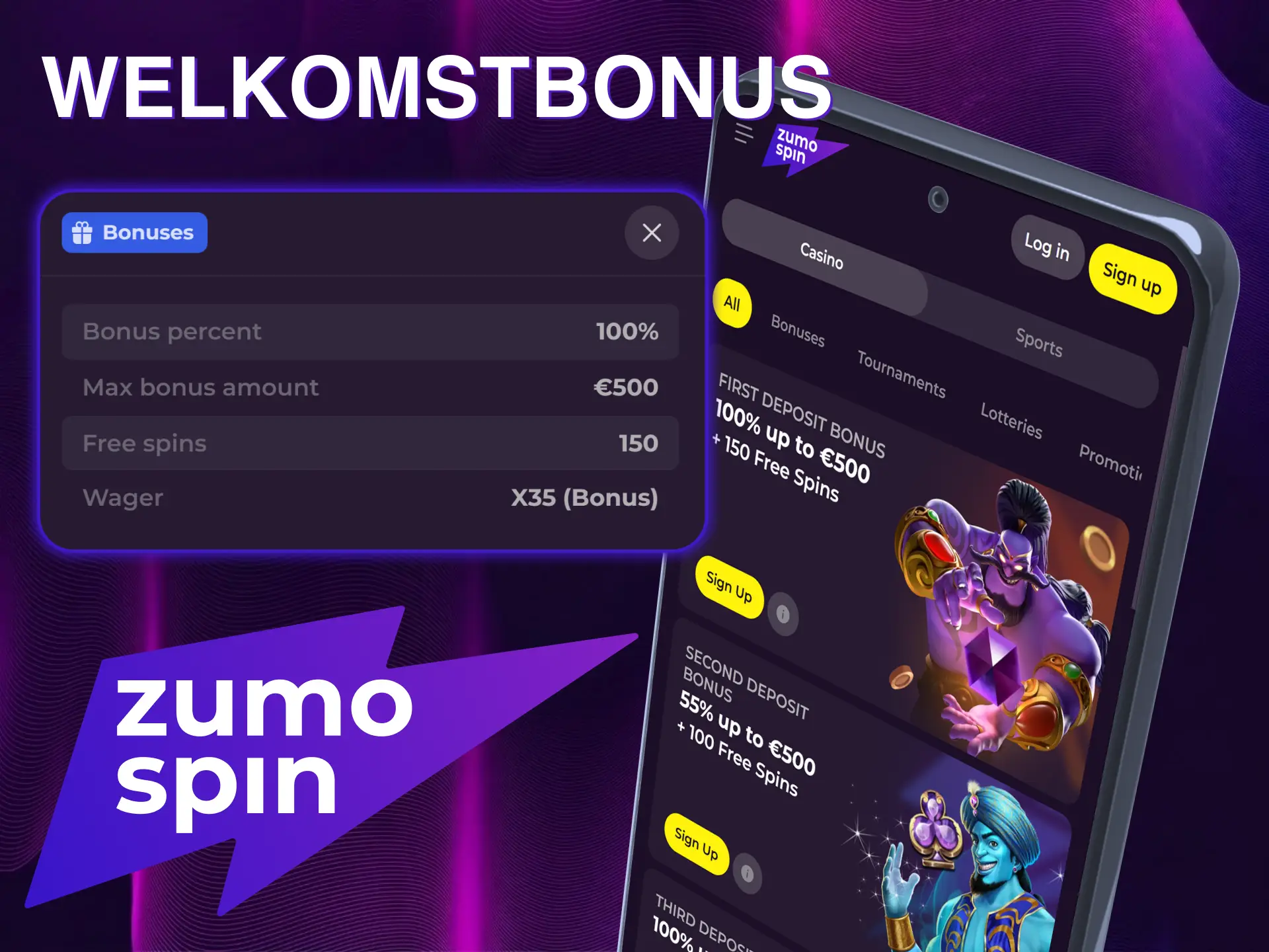 Maak een account aan om je welkomstbonus te claimen in de ZumoSpin-app.