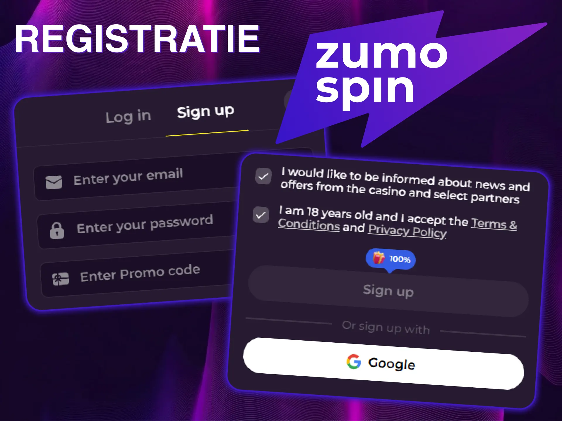 Maak binnen enkele seconden je ZumoSpin-account aan.