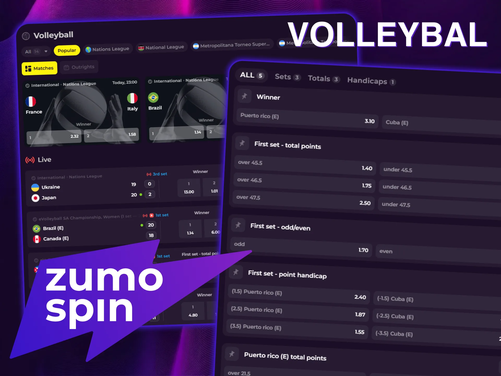 Wed op internationale volleybalwedstrijden met de beste odds van ZumoSpin.
